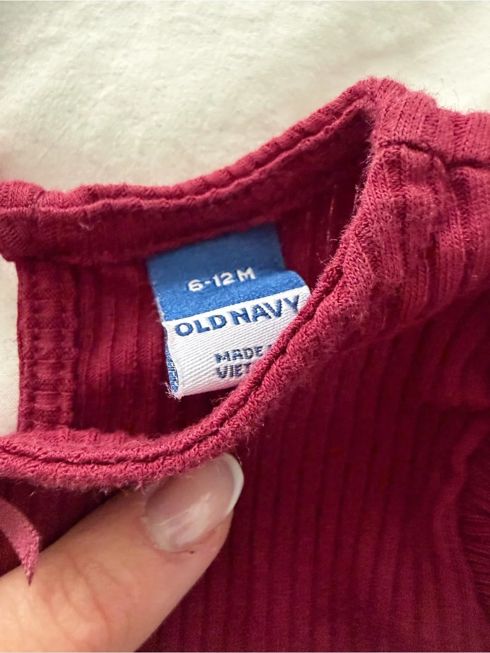Old Navy Ribbed Ruffle Baby Romper in Burgundy